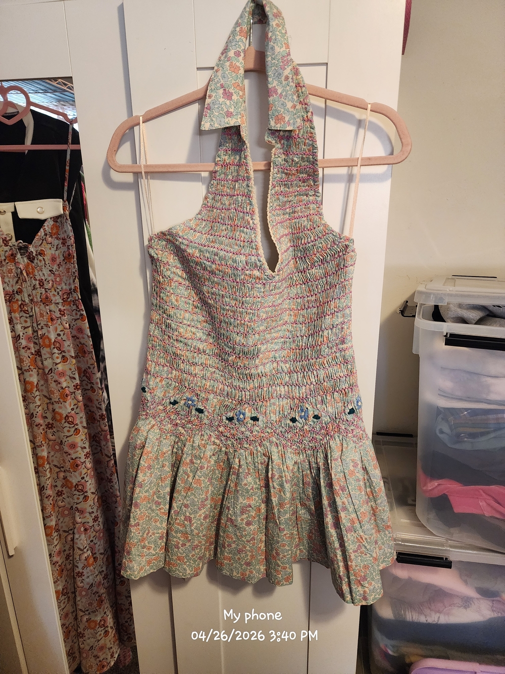 Free People Pastel Floral Halter Mini Dress - Mint, Pink, Blue